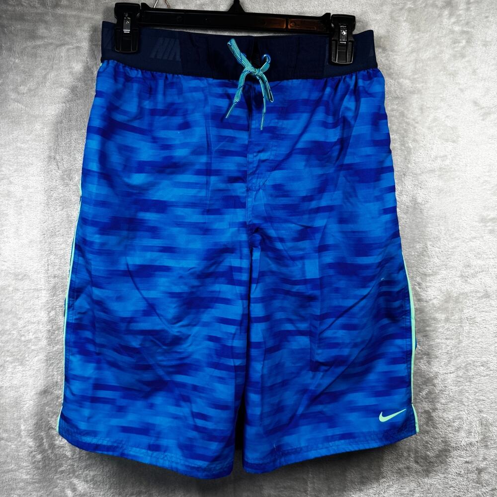 NIKE Board Shorts Swim Trunks Blue Men S Swoosh 11' Inseam Pockets Logo Lined